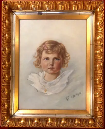 Ölgemälde Portrait eines Kindes, Kopie nach Anton Klamroth, 1916, gerahmt