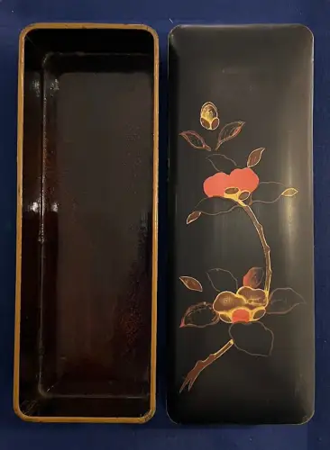 Dose, Schatulle, Holz, lakiert, koloriert, Japan, L 24 cm, B 9 cm H 5,5 cm