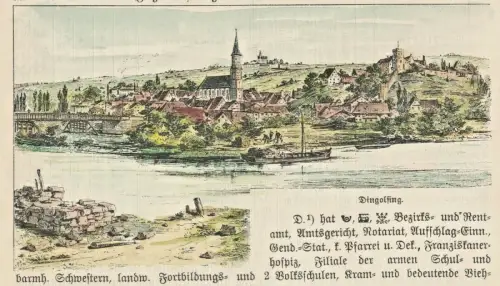 Dingolfing – Colorierter Holzstich im Passepartout 