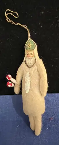 Wattefigur,Nikolaus mit Glückspilz,Weihnachtsbaumschmuck um 1900, 9cm, Sammler,