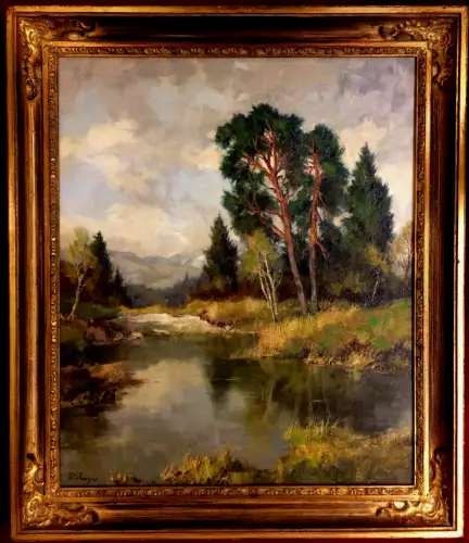 Ölgemälde Seenlandschaft von Maximilian Burger, signiert, undatiert, gerahmt