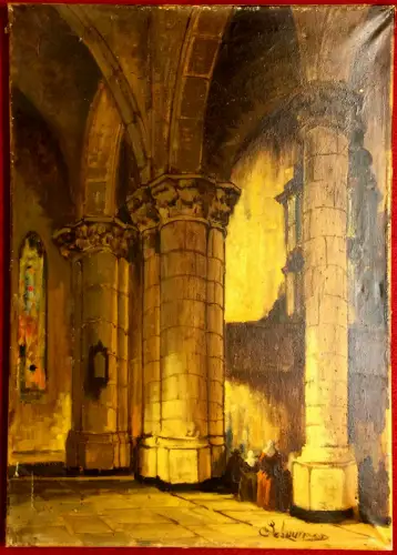 Ölgemälde Inneres der Kathedrale von Amsterdam, signiert „Schuurman“ (?)
