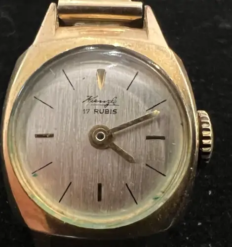 Armbanduhr, Kienzle, Damen, Rund, Ø Glas 15 mm, läuft nicht, verharzt, Bastler