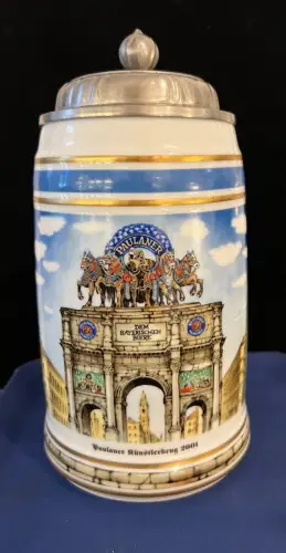 Bierkrug, 1 Liter, Zinndeckel, Paulaner, Künstlerkrug, Ralf Alex Fichtner, 2001