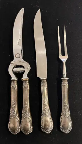 Tranchierbesteck, Geflügel, Rokoko, Klinge Rostfrei, Griffe versilbert-90