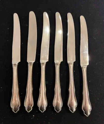 6 Obstmesser, Solingen, Klinge Rostfrei, Griffe versilbert 90/12 , 17,5 cm