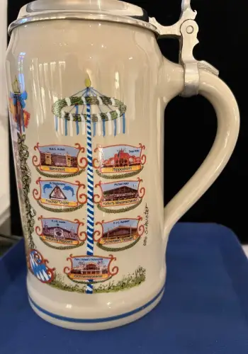 Bierkrug, 1 Liter, Zinndeckel , Krug der Wiesenwirte, 2006,Entwurf Otto Schuster