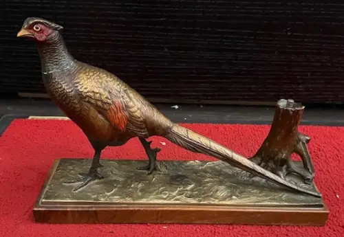 Tischfeuerzeug, Spelter, Wienerbronze, Handbemalt, Sammler