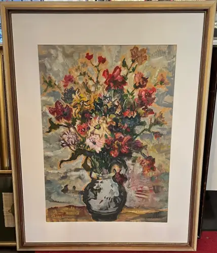 Gemälde,Tempera, Stilleben, Blumenstrauß, sign. S.Singer , 56 x 98 cm mit Rahmen