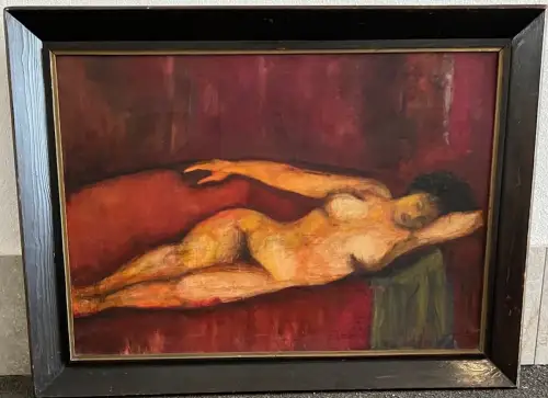 Gemälde, Öl a. Leinwand, Frau.Akt a. Sofa, unsigniert, 110 cm x 82 cm mit Rahmen