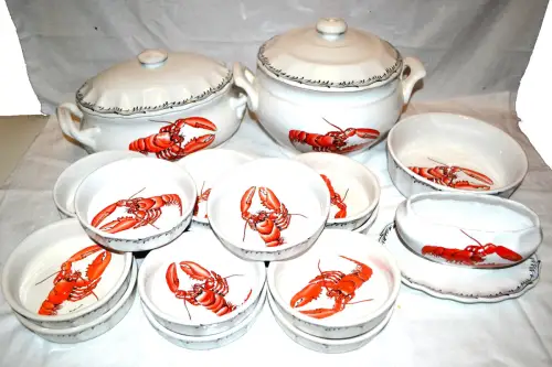 Geschirr, HERR Fayence, Red Lobster, Hummer, 32 Teile, Siehe Fotos