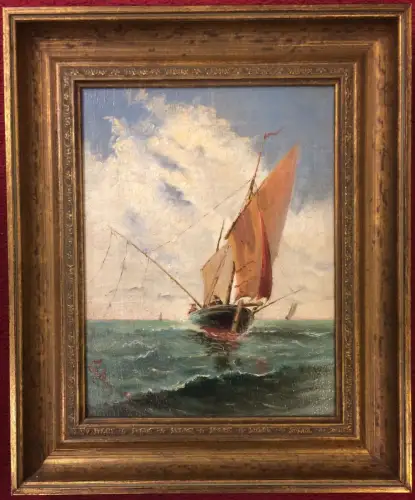 Ölgemälde Segelschiff auf Hoher See, signiert, gerahmt