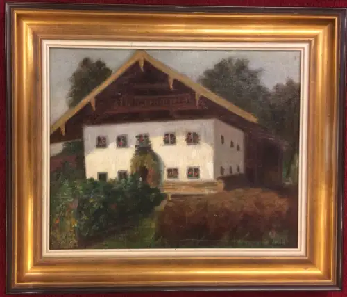 Ölgemälde Bauernhaus im alpenländischen Stil, signiert, gerahmt