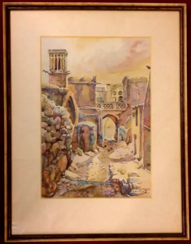 Aquarell,Ansicht einer verlassenen Ansiedlung, sign. "cop.Hannemann", gerahmt