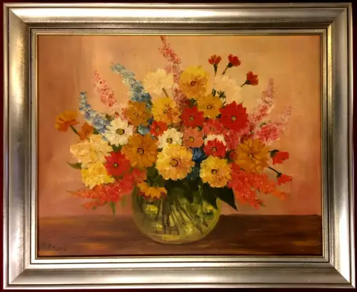 Ölgemälde Blumenstilleben, signiert, gerahmt