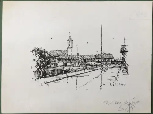 Deining - Original-Tusche-Zeichnung von Karl Sally Bauer-Oltsch