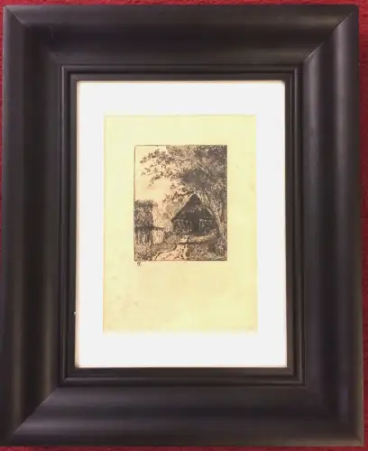 Radierung Bauernkate, monogrammiert, gerahmt, unter Glas