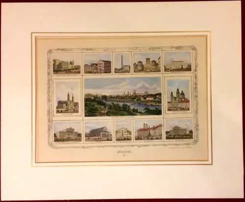 Colorierter Stahlstich Elf Ansichten von München von Carl Gunkel, um 1850