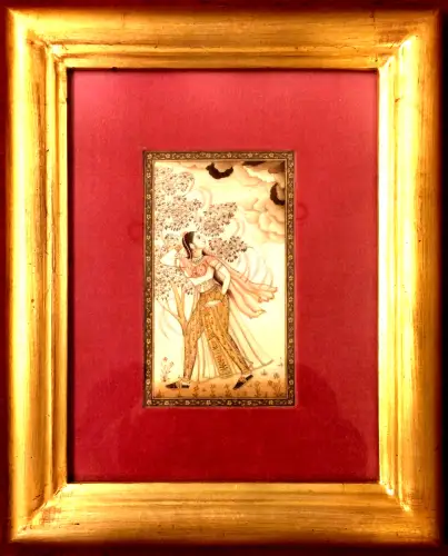 Indische Miniatur im Mogul-Stil aus Udaipur (Rahjastan), gemalt mit Naturfarben