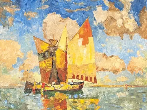 Gemälde, Öl auf Leinwand, Segelboote, Kopie nach Konstantin Gorbatov, gerahmt