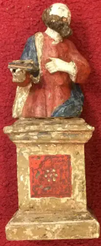Holzgeschnitzte Heiligenfigur St. Petrus, farbig gefaßt, 18. Jahrhundert