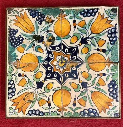 Kacheln, Holland, 17. Jahrhundert, handbemalt, Messingfassung, Siehe Fotos