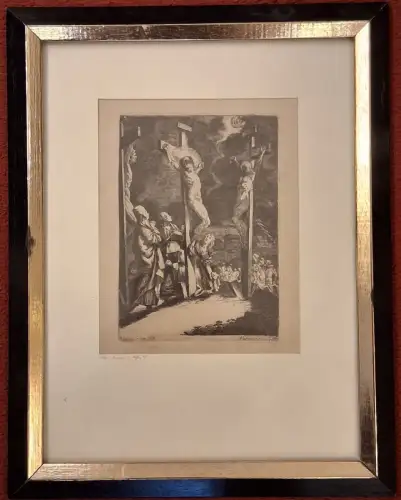 Radierung „Kreuzigung Christi auf Golgatha mit den 3 Kreuzen“  Andreas Massinger