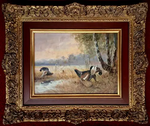 Ölgemälde „Birkhähne“ von Hans-Georg Kley, gerahmt