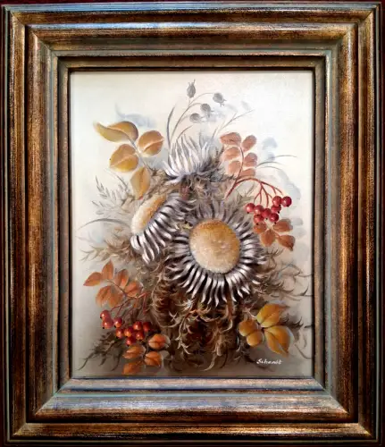 Ölgemälde „Silberdisteln“ von Günter Schardt, gerahmt