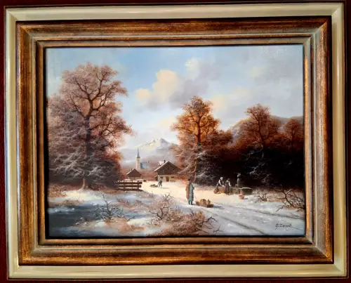 Ölgemälde „Winterlandschaft“ von Gerhard Zank, gerahmt