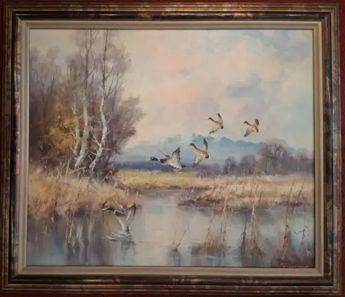 Ölgemälde Auffliegende Stockenten von Heinrich Hartung, gerahmt
