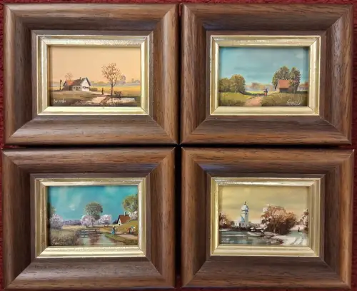 Vier kleine Ölgemälde von Robert Schneider, gerahmt