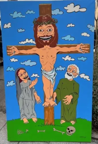 Gemälde, Öl auf Leinwand, Die Lachnummer, Oliver Estavillo, 1997, 160 x 100 cm