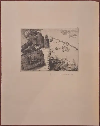 Radierung „Gruß an meine Freunde“ von Jens Cords, signiert, 1977