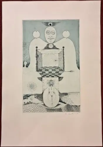 Radierung „Adam und Eva im Paradies“ von Konrad Schüler, signiert, um 1975