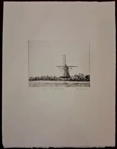 Radierung „Mühle bei Munkbrarup“ von Rainer Gröschl, signiert, 1976