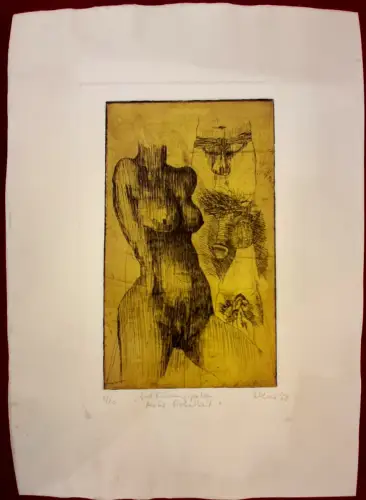 Radierung „Zur Emanzipation mehr Sicherheit“ signiert „Weno '68“, 5/20