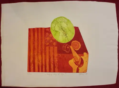 Radierung „happy way of life“ signiert „Weno '68“, 6/20