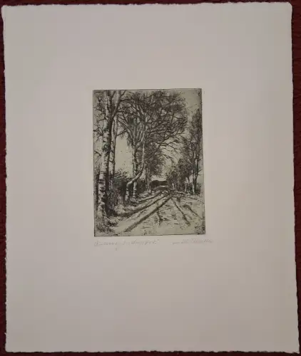 Radierung „Birkenweg bei Worpswede“ von Martin Paul Müller, Nachlass-Signatur