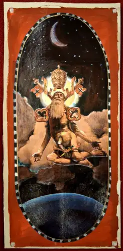 Orig. Collage „PONTISEX MAXIMUS“ a. Karton, teils öl-übermalt v. Nikolaus Keller