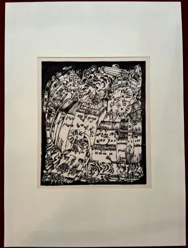 Linolschnitt „Sturm auf eine Stadt“ von Wilhelm Schnarrenberger
