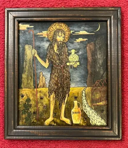 Hinterglasmalerei, Johannes der Täufer, gerahmt, 20. Jhdt, S. Beschreibung
