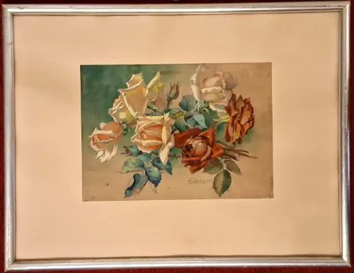 Aquarell Stilleben mit Rosen, signiert Eichhorn, gerahmt, unter Glas
