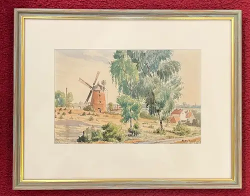 Aquarell, Windmühle, sign. Max Kurth 17, 30 cm x 24 cm mit Rahmen,