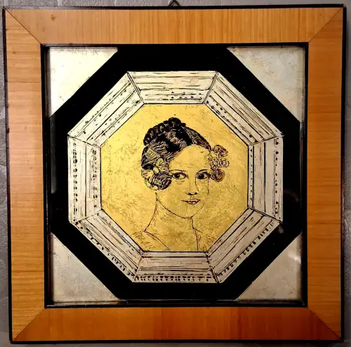 Kleines Hinterglasbild Mädchenportrait, wohl Mary Stuck nach Franz von Stuck