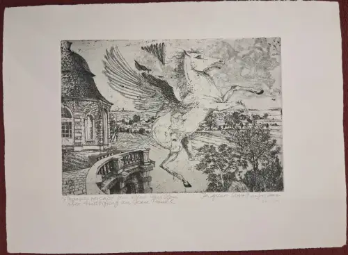 Radierung „Pegasus verläßt den alten Pavillon ohne Huldigung an Jean Paul“