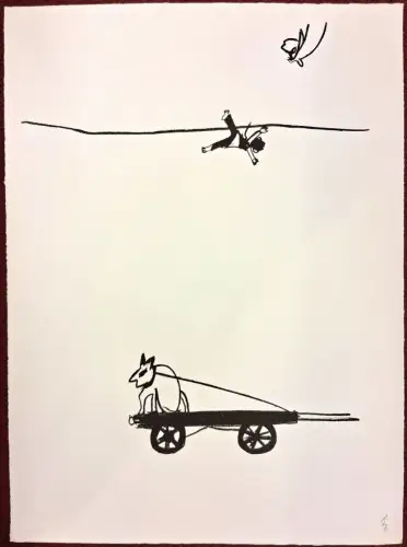 Lithographie auf Büttenpapier „Springer Karre“ v. Hyun-Sook Song, nicht signiert