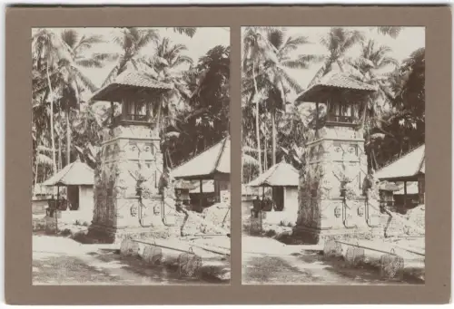 Original-3D/Stereophotographie Bali, Den Passar,Pedoengan,Signalturm, Kampfhähne