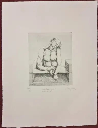 Radierung „Die Frau mit dem Fisch“ auf Japanpapier von Gisela Breitling, sign.