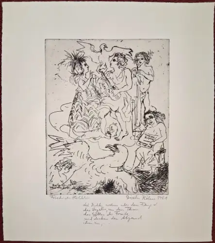 Radierung „Friedrich Hölderlin“ auf Büttenpapier von Gisela Röhn, signiert, 1981